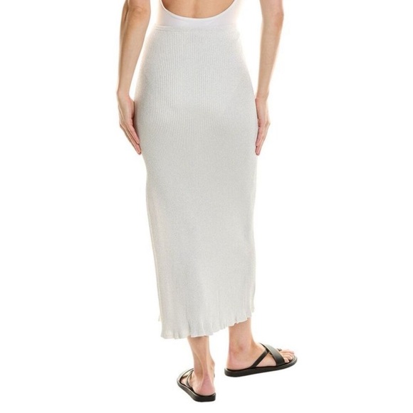 Devon Windsor Kade Twist Metallic Silver Stretch Knit Maxi Skirt XS Side Slit - Picture 2 of 9